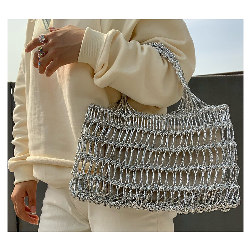 Homemade Pure Hand-woven Beach Bags Women High-end Summer Ladies Women Handbags Crochet Fashion Rattan Purse Wooven Bag