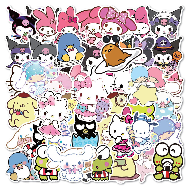 10/30/50pcs Sanrio Anime Stickers Cute Cinnamoroll Hello Kitty Cartoon decalcomanie telefono bottiglia d'acqua chitarra Kawaii Graffiti Sticker