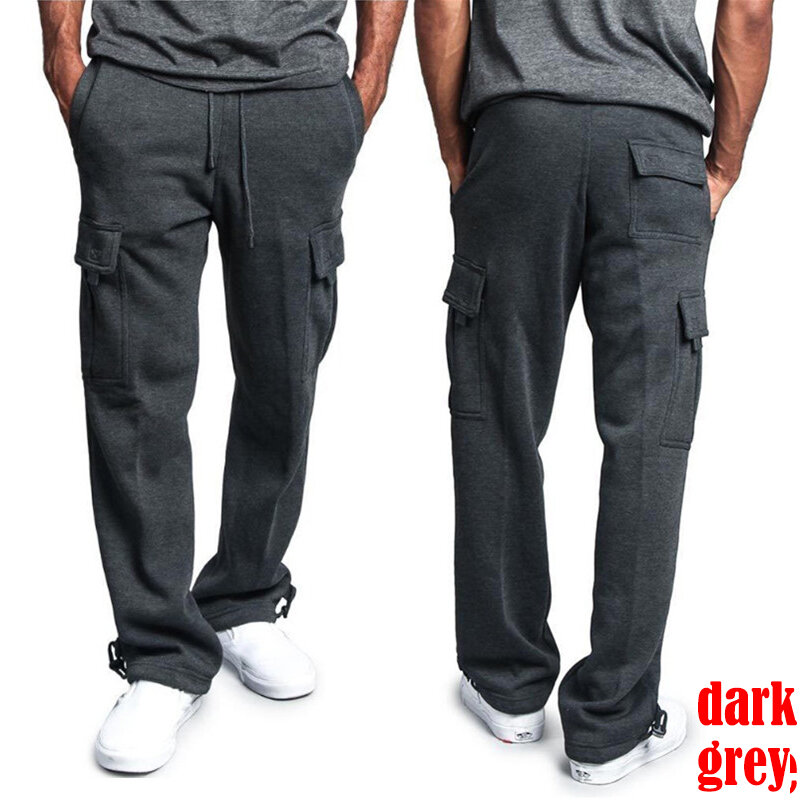 Nowe męskie spodnie Cargo ze sznurkiem elastyczne w jednolitym kolorze spodnie z kieszeniami spodnie dresowe
