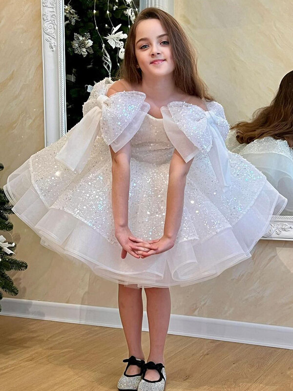 Vestito da ragazza di lusso con paillettes vestito da grande evento soffice vestito da principessa per la festa di compleanno della neonata vestito per occasioni formali per bambini