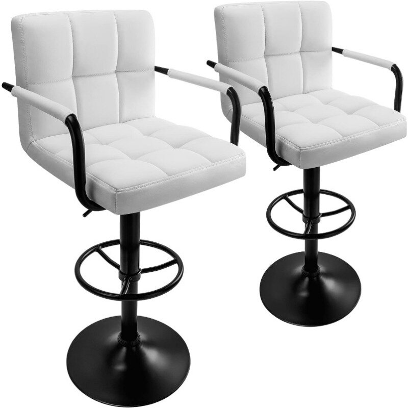 ชุดเก้าอี้บาร์2เก้าอี้สตูลพร้อมแขนเก้าอี้บาร์กาแฟพร้อมบาร์หมุนหลังเก้าอี้บาร์ปรับความสูงได้