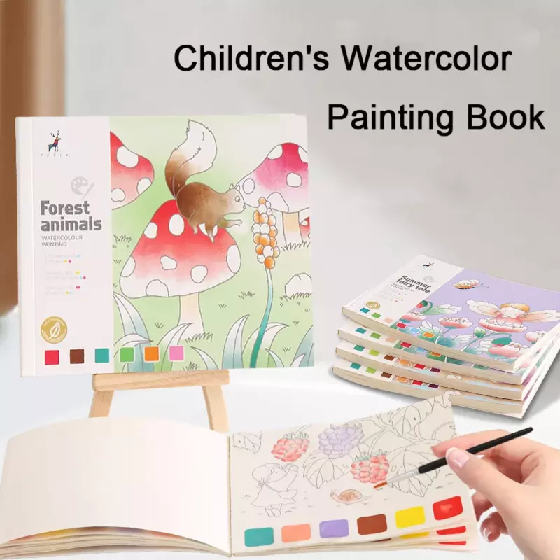Livro de pintura em aquarela criativo para crianças, conto de fadas, animal, flores, guache, grafite, desenho, brinquedos bricolage, 20 folhas