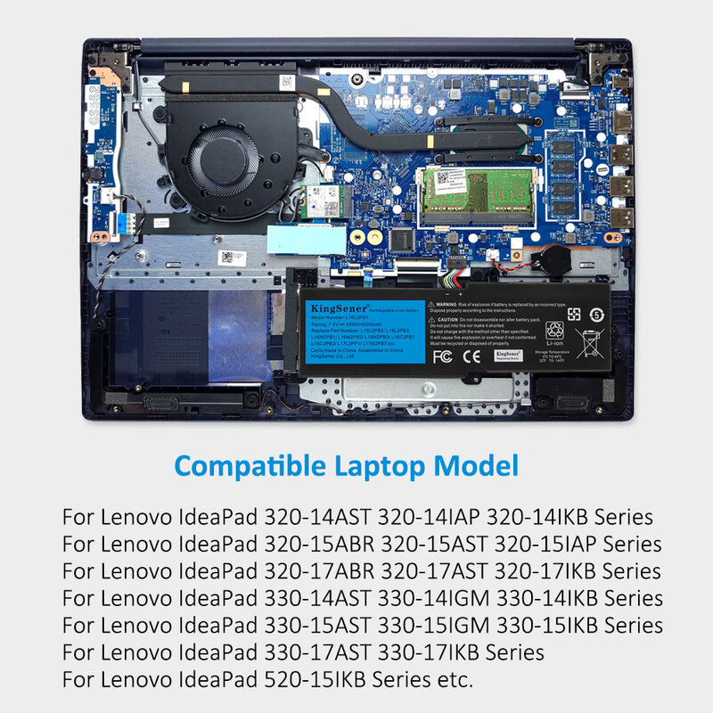 KingSener-Batterie pour ordinateur portable Lenovo Emergency apad 320-15IKB-15II-15AST-15ABR -14ABR 520-15IKeria 330-15ICN, 30WH, L16L2PB1 L16M2PB1