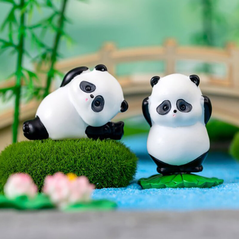 Aksesori patung mainan Panda kartun lucu miniatur DIY ornamen Ggarden