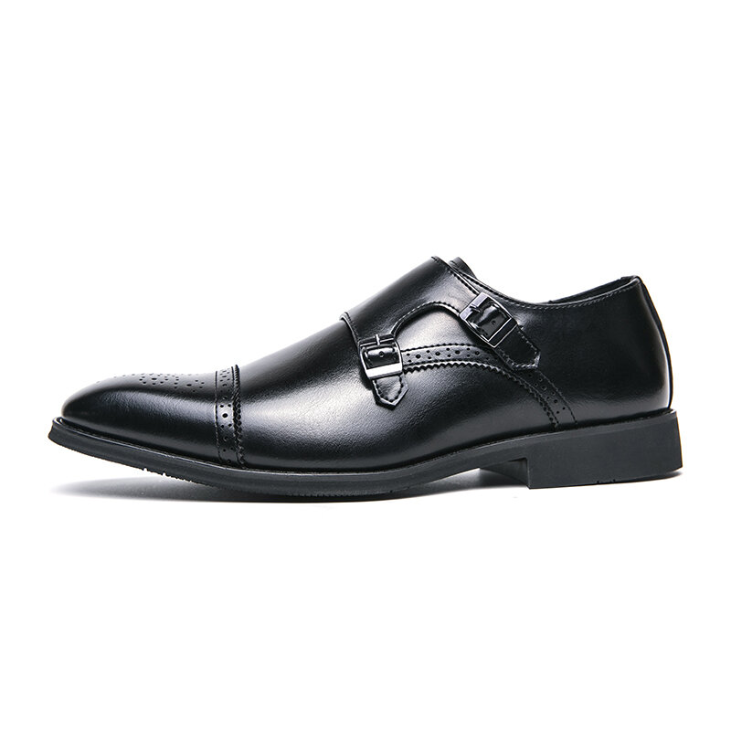 Zapatos clásicos de bloque Retro para hombre, calzado Formal de alta calidad, puntiagudo, negro, marrón, a la moda, para fiesta, boda y banquete