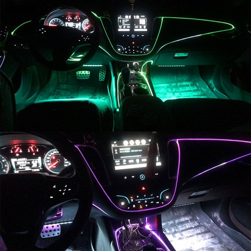 Automóvel atmosfera lâmpada de iluminação interior do carro led strip decoração guirlanda fio corda tubo linha flexível neon luz usb drive