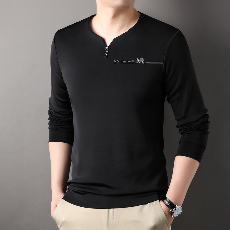 Новая весенняя Мужская однотонная мягкая и удобная нижняя рубашка модный универсальный пуловер