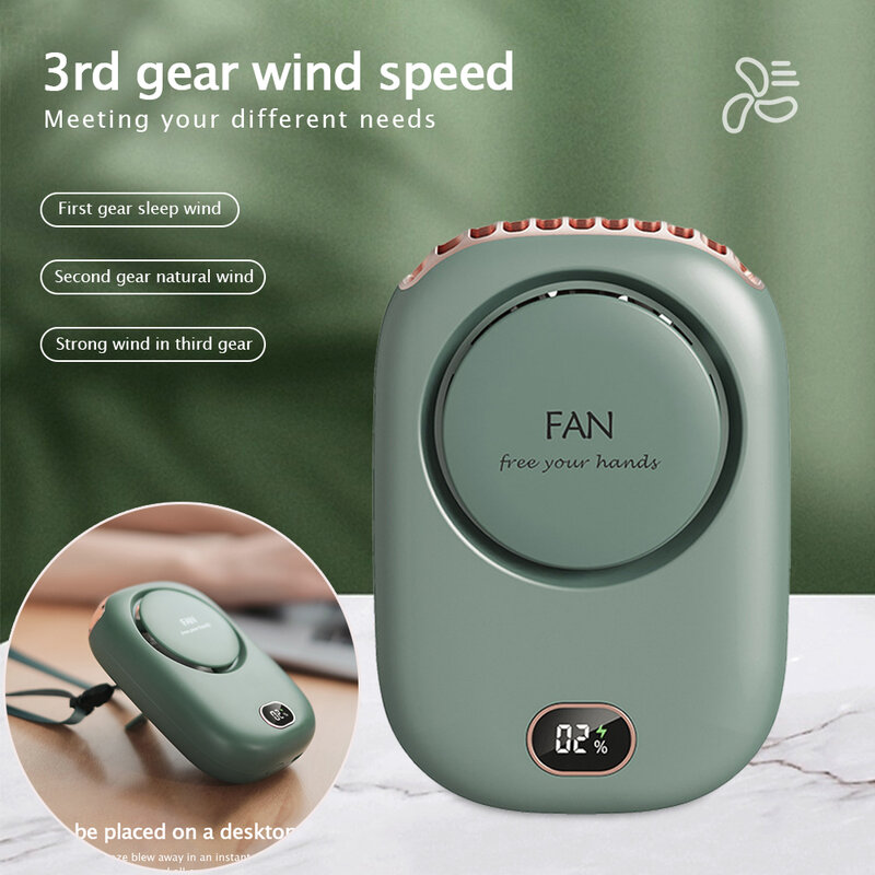 Ventilador de cuello portátil, recargable por USB enfriador de aire, Mini Ventilador eléctrico sin aspas, Ventilador colgante de mano, refrigeración silenciosa para el hogar