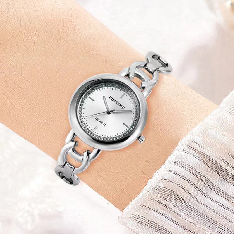 Temperamento simples cadeia pulseira relógio para senhoras, nicho diamante set, relógio britânico, venda quente