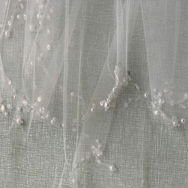 Velo de novia de boda con borde de cuentas y peine, longitud de codo Blanco/Marfil, 2 capas, nuevo