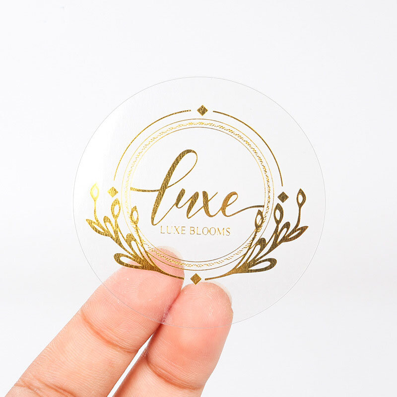 100 pz/lotto adesivi personalizzati con Logo personalizzato trasparente lamina d'oro trasparente adesivi con Logo aziendale in argento adesivi per matrimoni