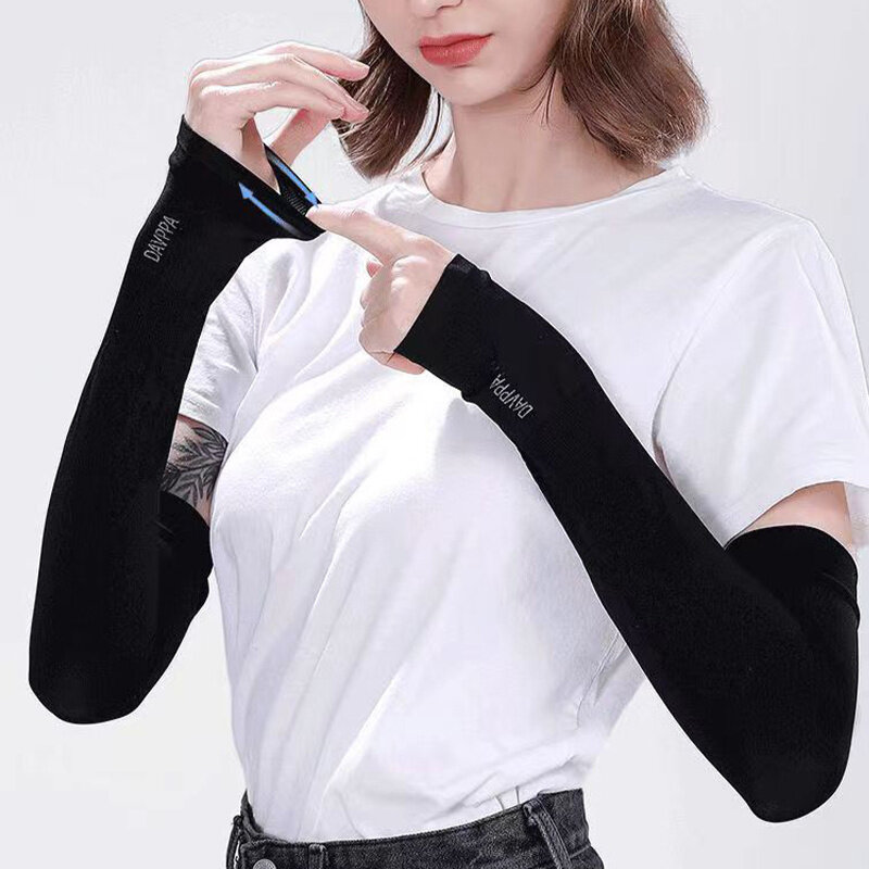 1Pair Proteção UV Braço Mangas para Homens Mulheres Verão Driving Sunscreen Ice Silk Cover Protetor de Mão Metade do Dedo Luvas Longas