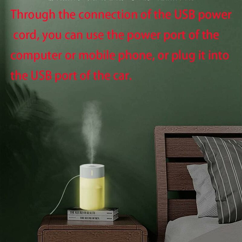 Mini Humidifier, USB Power Supply, Suitable for Study Room, Bedroom, Baby Room, Office, Car, With 7 Color LED, Air Humidifier, C