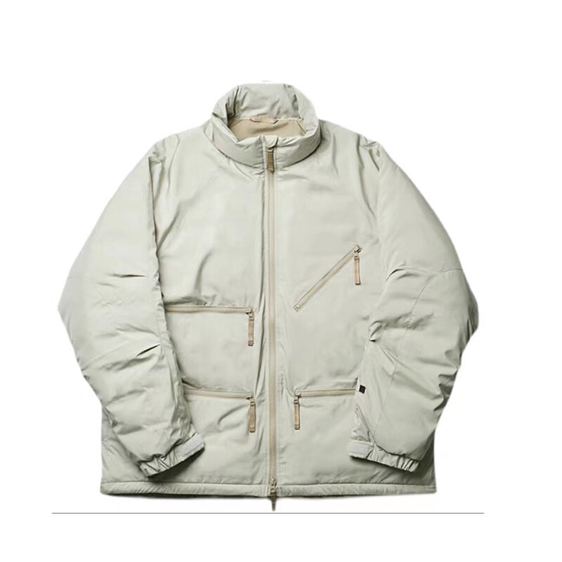22AW Non Original Japan Functional Wind Zipper Multi Pocket Stand Collar White Duck Down Jacket Men Medium Length Loose Coat