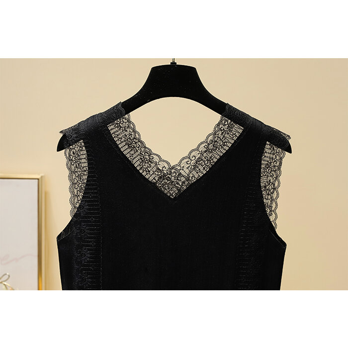 Large Plus Size 3XL 4XL Women Knitted Vest Top 2023 New Summer Lace Patchwork Sweater Tanks & Camis Y2K Sexy  Street Clothing