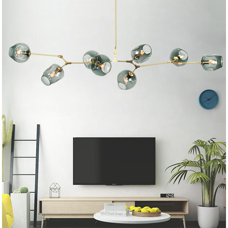 Nordic Glass LED Chandelier Lighting, Modern Ball Lustre, Sala de estar, Quarto, Villa, Decoração Interior, Luminária, Luminárias de cozinha