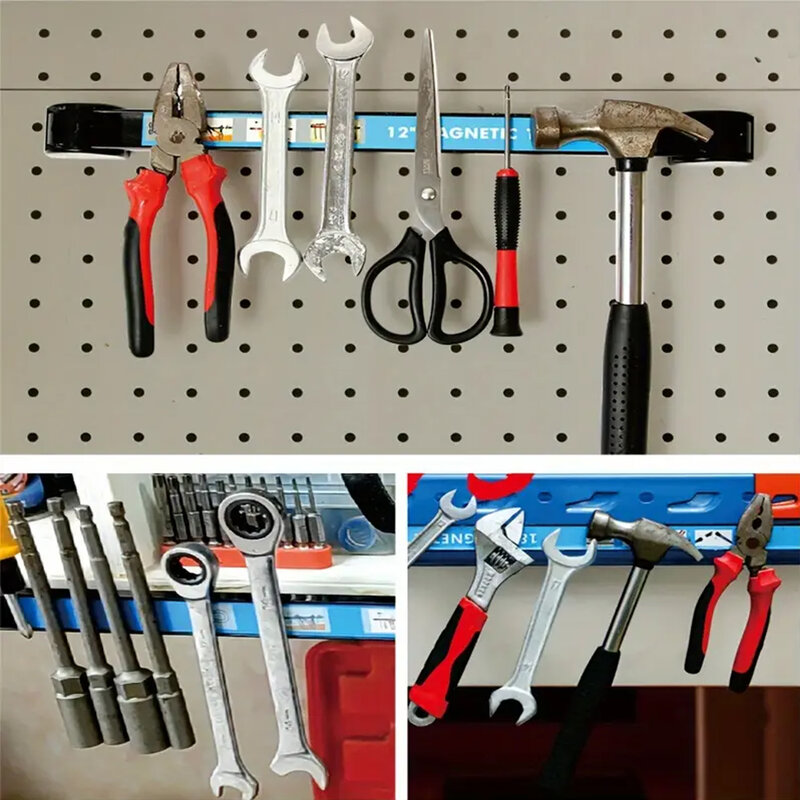 Soporte de herramientas magnético fuerte, barra magnética resistente, barra de herramientas de almacenamiento montada en la pared, estante de tira, organizador de garaje, llave inglesa, armario de herramientas
