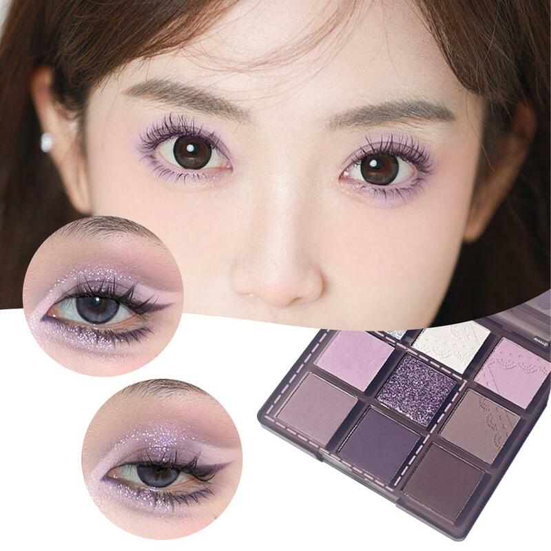 Smoke Purple 9 Colors Eyeshadow Palette Pearlescent Shadow Grey Matte Korean Makeup Eye Palette Waterproof Purple Makeup C6Q6