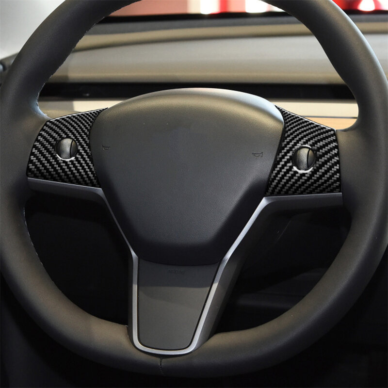 Per Tesla Model 3 y volante universale in fibra di carbonio Trim Sticker 2 pezzi