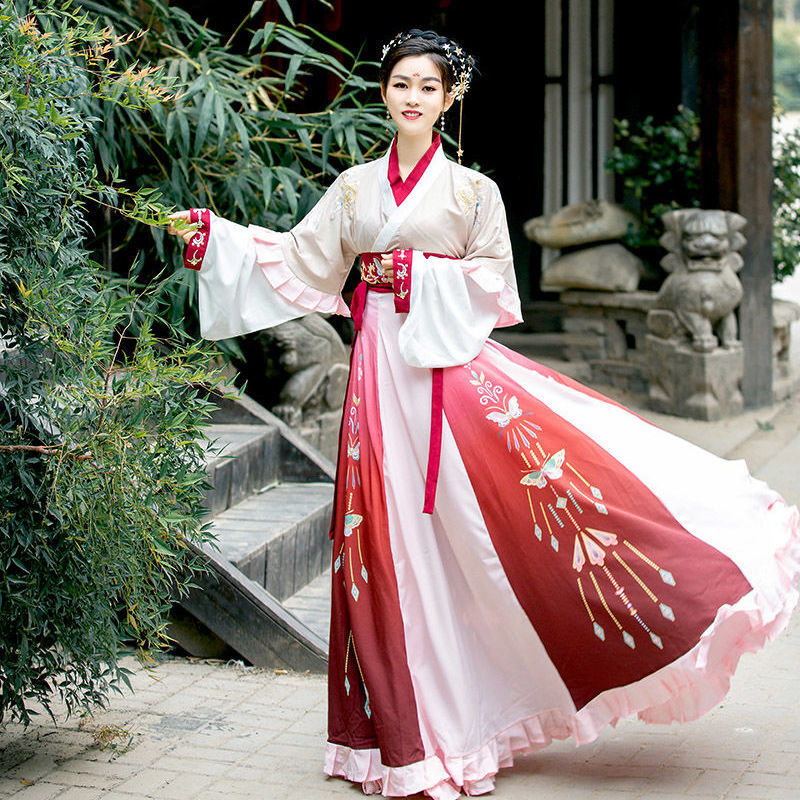 الصينية التقليدية فستان Hanfu الأحمر النساء الرقص الشعبي الجنية فساتين ملابس Outfits القديمة المرحلة ازياء بنات الأميرة الدعاوى