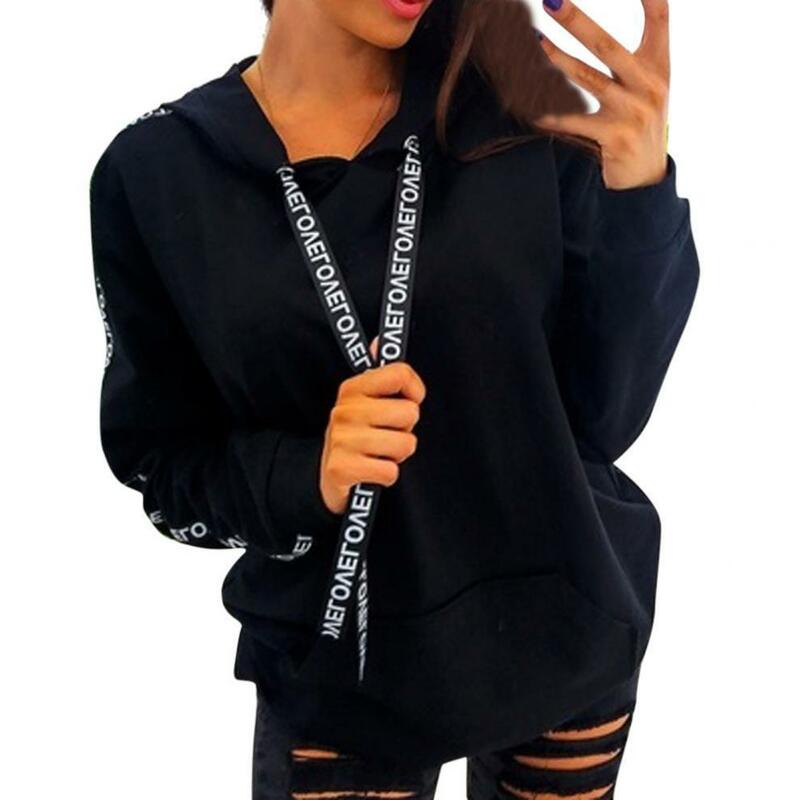 Autumn Fashion Women's Casual Long Sleeve Letter Solid Pink Sports Hooded Sweatshirt Pullover Sweater