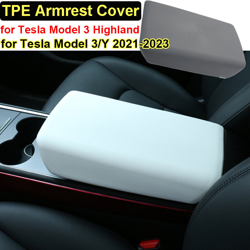 Tampa da caixa do protetor do braço para Tesla, TPE macio branco, almofada do painel do console central, modelo 3, Y, 2023, Highland 2024, acessórios