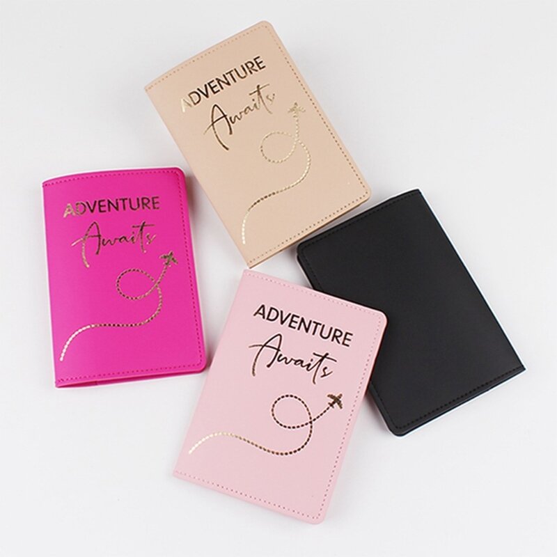 Stylish PU Passport Cover for Weddings Hot Stamping Simple Plane Card Holder