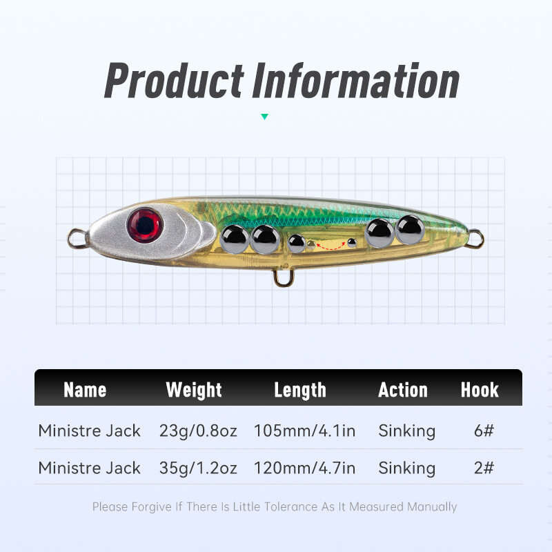 LEYSUN-Iscas de pesca a lápis afundando, boas iscas duras de natação, Wobblers para robalo, Ministro Jack, 105mm, 23g, 120mm, 35g
