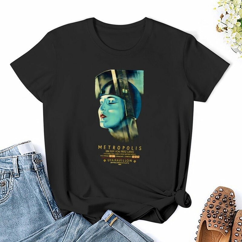 T-shirt imprimé du film Metropolis pour femme, vêtement de grande taille, avec médication, inspiré du dessin animé, version 1927