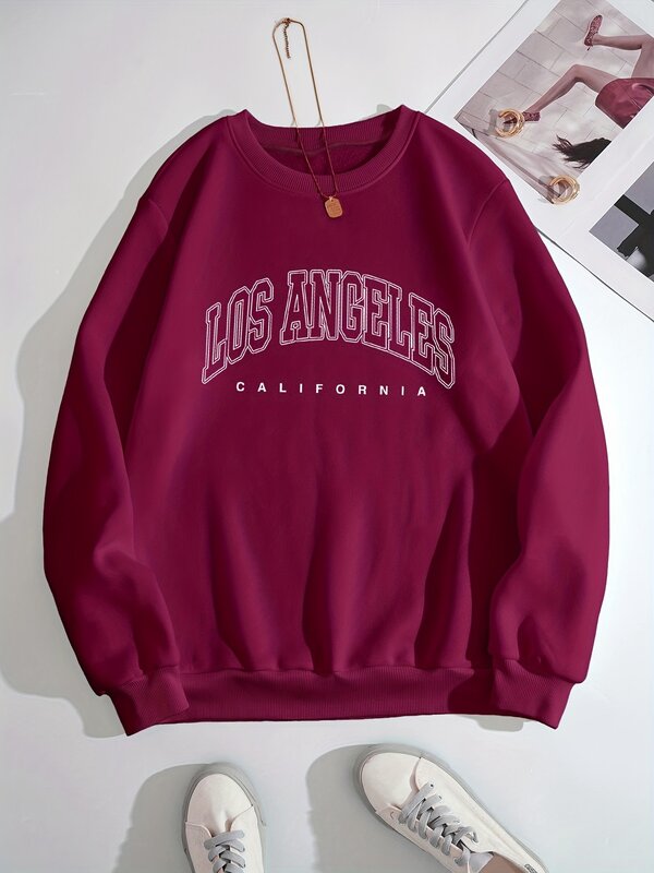 Los Angeles City Print Women Thermal Lined Sweatshirt  Funny Casual Women Sweatshirt