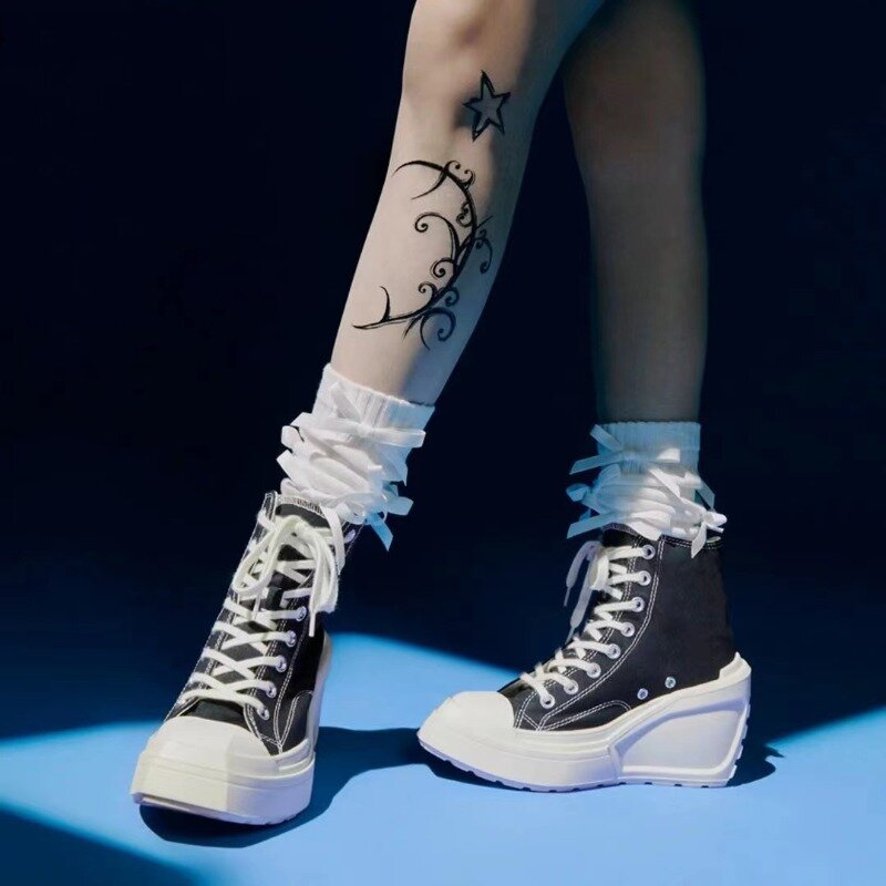 Sepatu kanvas wanita Platform Wedges hak tinggi musim panas renda olahraga kasual sandal Fashion Runninng Zapatos Mujer Boots Sneakers