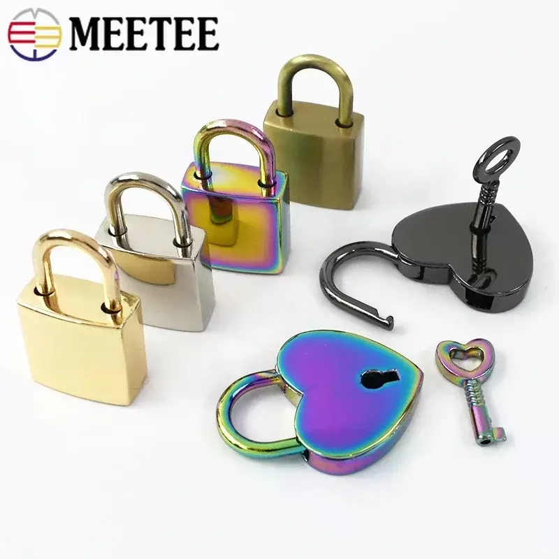 2/5/10Set Meetee Gold Silver Gun Black Brass Lock Key Accessories Stripe Bag Hanging Padlock Handbag Buckle Latch clasp Hardware