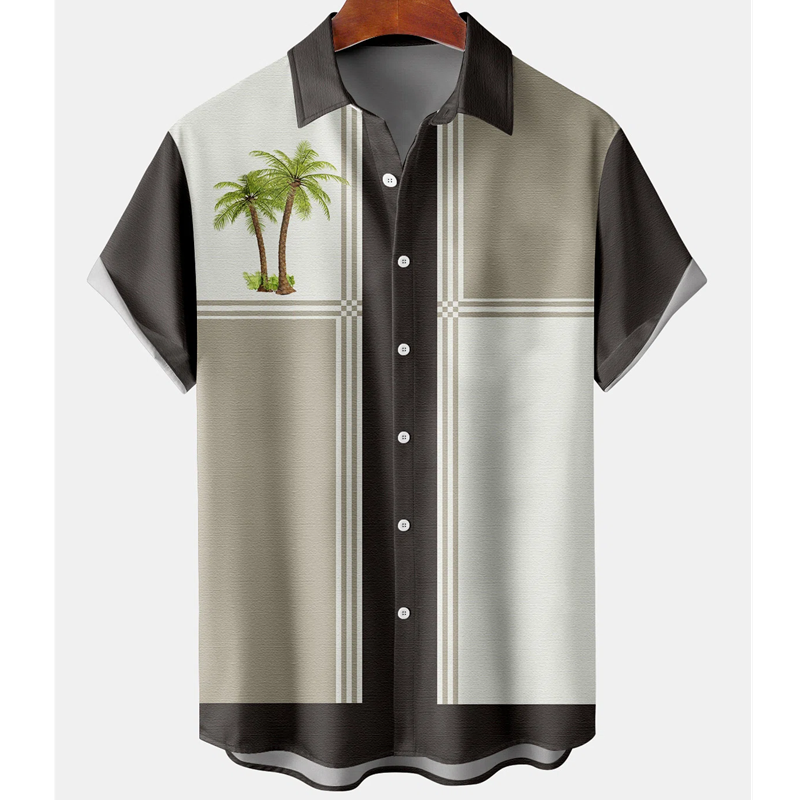 ココナッツツリー3DプリントTシャツ,半袖,カジュアル,シンプルなボタン,夏のファッション