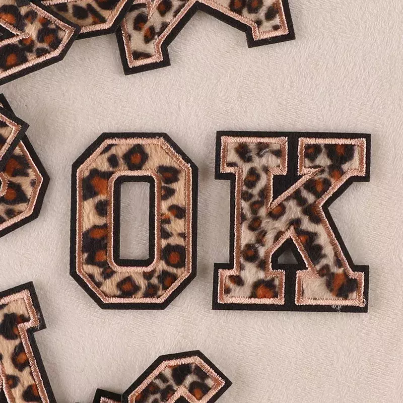 Hot Selling Leopard Print Embroidery Patches Set DIY Alphabet Letter Sticker Badge Iron on Patches Cloth Bag Fabric Accessories
