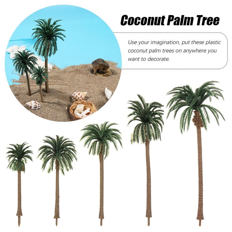 플라스틱 코코넛 야자수 미니어처 식물 화분 분재 공예, 마이크로 조경 DIY 장식 풍경 모델, 5 개