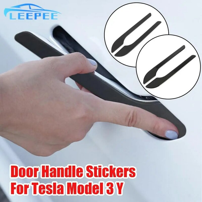 LEEPEE Anti-scratch Car Door Handle Wrap Cover Protector Sticker Decorative Stickers ABS 4Pcs/Set For Tesla Model 3 Y 2021
