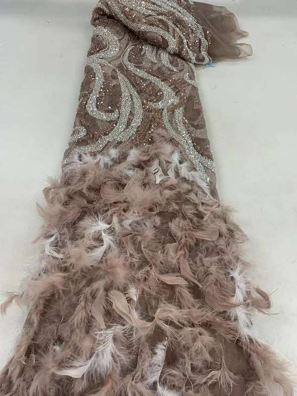 Najnowsze królewskie koraliki francuska z cekinami tkanina koronkowa puszyste pióro siateczka afrykańska koronka haftowana tkanina na wesele ZX