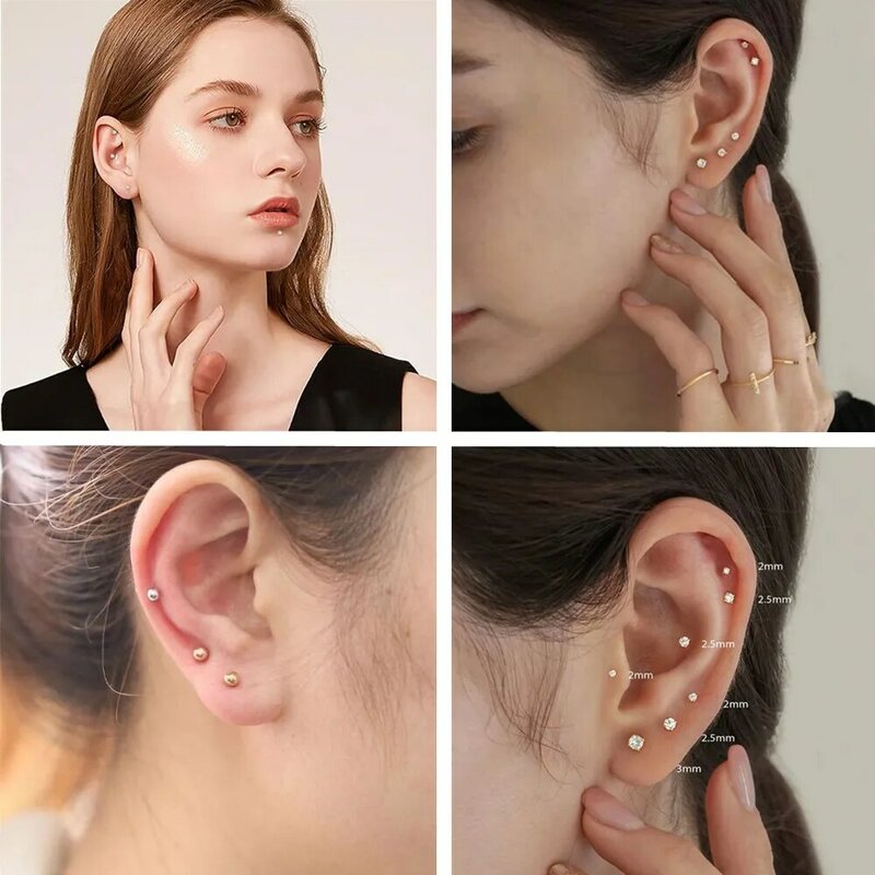 10/50PCS G23 Ttianium Piercing Labret Lip Stud Ring CZ 16G Internal Thread Stud Earring Ear Tragus Cartilage Helix Daith Jewelry