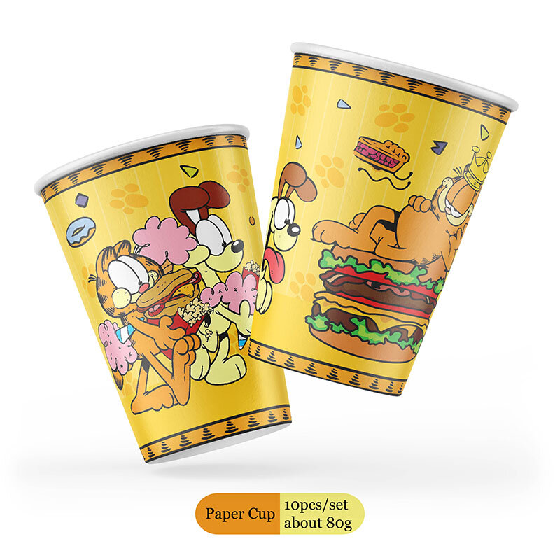 Cartoon Cute Garfield Birthday Party Decorations Set Tableware Paper Napkins Plates Cups Childrens Toy Happy Birthday Supplies