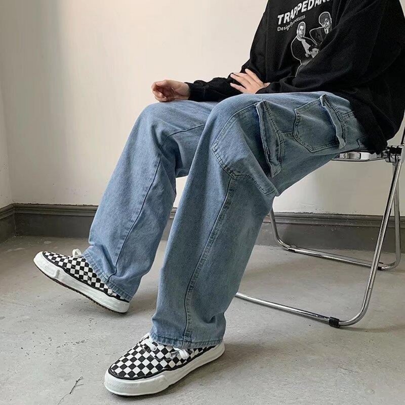 Baggy Men Jeans Straight Cargo Pants Spring Autumn Fashion Vintage Blue Denim Trousers Casual Oversized Bottoms Male Y2K Clothes