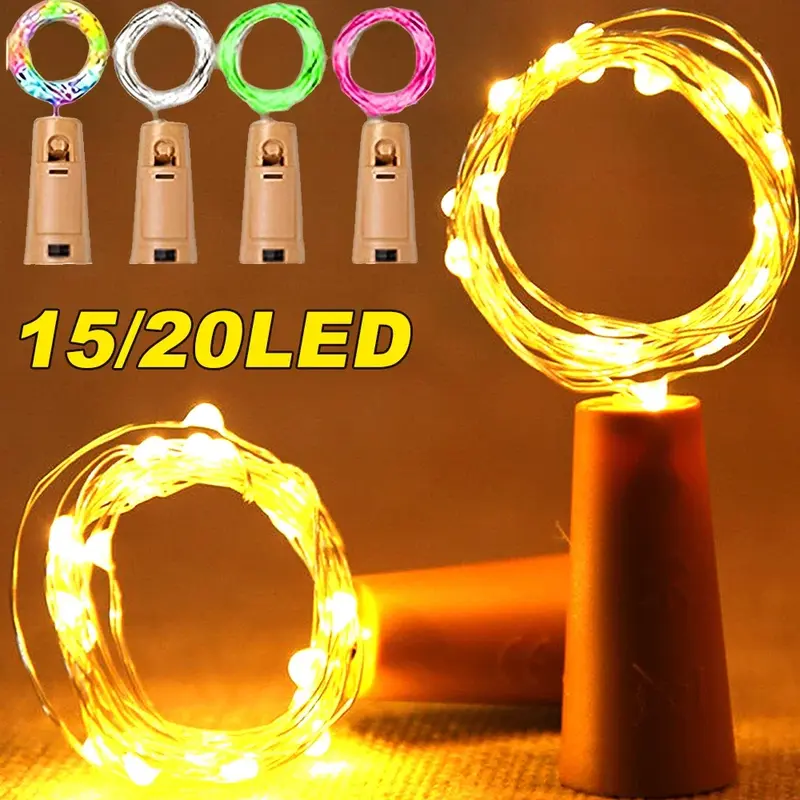 5x20 LED Cork Shaped LED Copper Wire String Lights with Battery Wine Bottle Light Lamp Birthday Wedding Party Club Decoraton