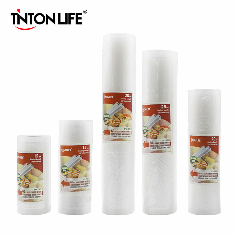 TINTON LIFE-Sellador de alimentos al vacío, bolsas con rollos de plástico para ahorrar almacenamiento, para mantener los alimentos frescos, para la cocina, 5 tamaños