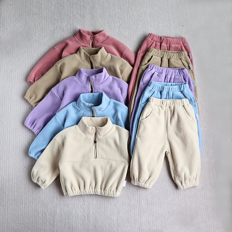 MILANCEL New Autumn Baby Sports Suit Toddler Fleece felpe con cappuccio in tinta unita completo per neonato 2 pezzi