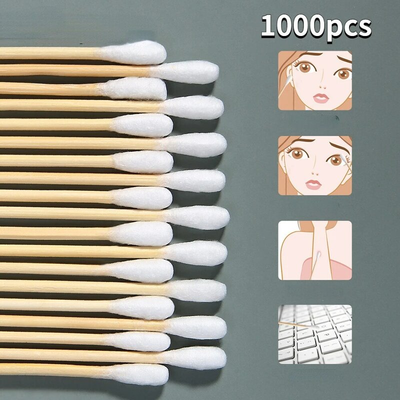 Bastoncillos de algodón de doble cabeza para mujer, herramientas de cuidado de la salud, limpieza de orejas y nariz, maquillaje, 1000 unids/lote