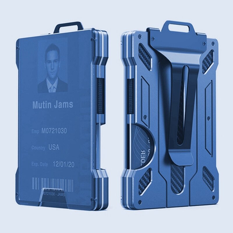 미니멀리스트 남성용 지갑, 알루미늄 신용 카드 지갑 클립, 투명 창 ID 배지 홀더 1 개, RFID 차단 탄소 섬유 지갑