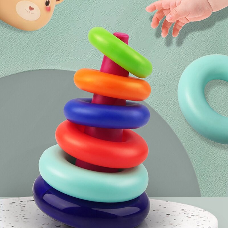 Baby Bells Blocks Ring Toys, Anéis de Blocos Coloridos Infantil, Play House Rainbow Rings, Aprendendo Cores e Formas Brinquedo