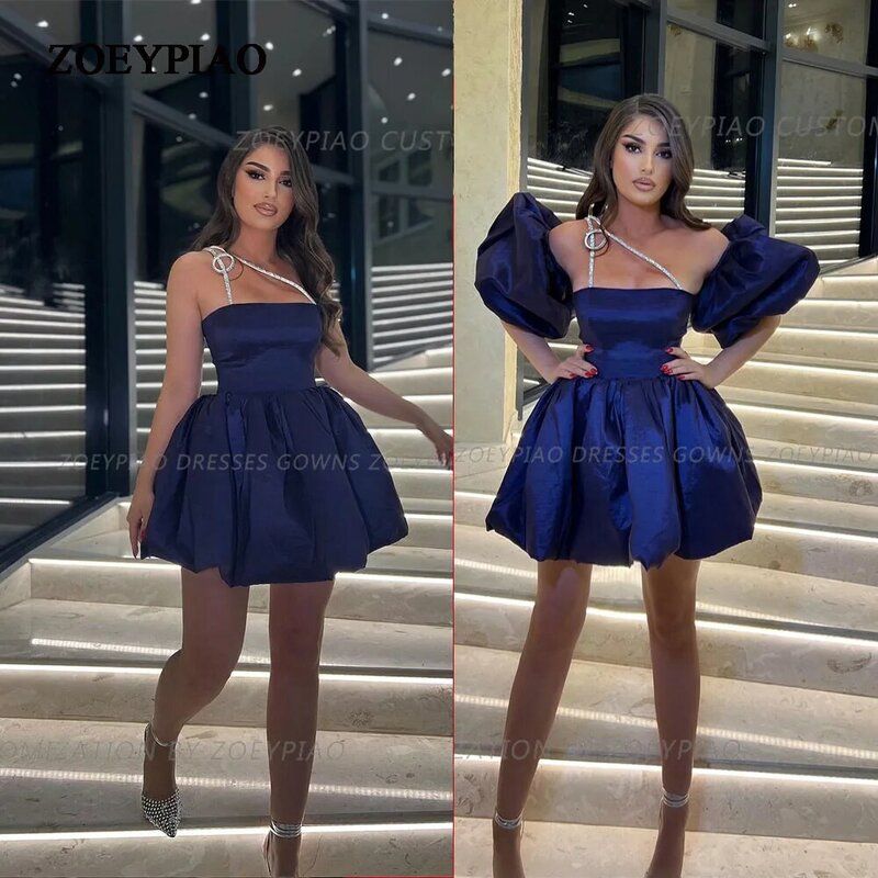 Royal Blue Short Mini Formal Evening Dresses Detachable Short Puff Sleeves Strapless A Line Cocktail Party Prom Gowns 2024