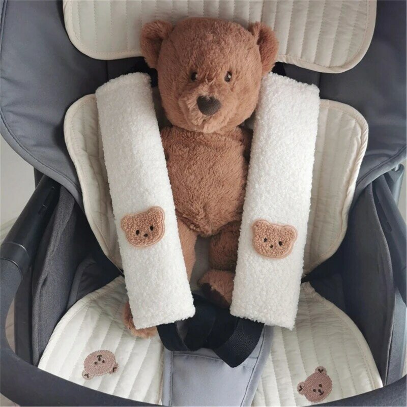 Детский ремень для автомобиля, плечевой ремень с рисунком медведя, кролика, удобный плечевой ремень для детской коляски, защитный чехол, ремень безопасности автомобиля