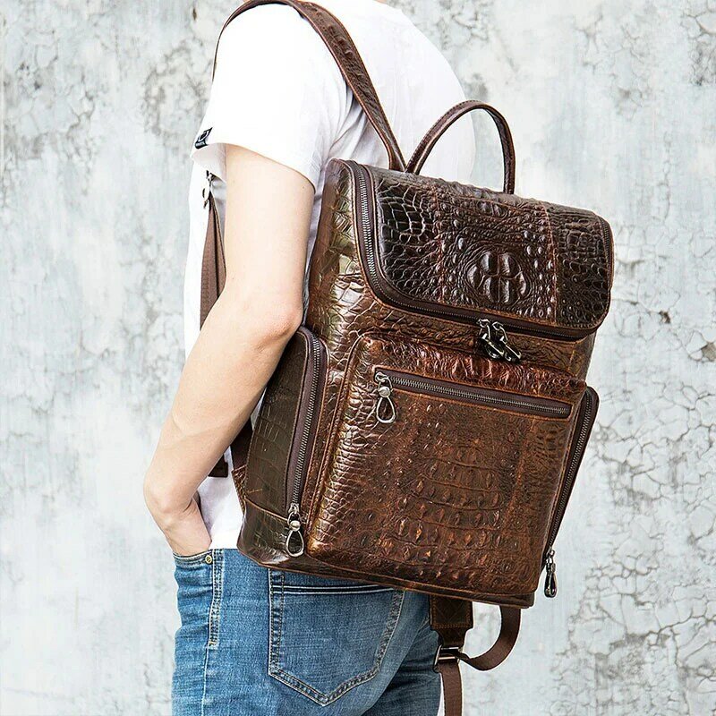 2023 new fashion crocodile leather men's backpack bagpack casual fashionable cowhide travel for man real cow skin