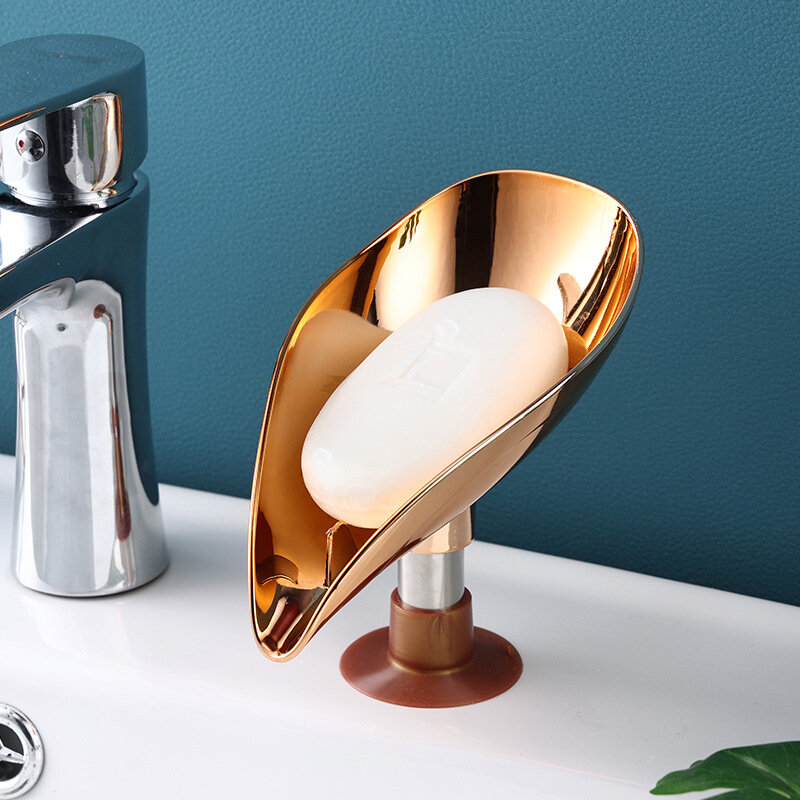 Luxury Golden Leaf Shape Soap Box Drain Soap Holder Box Nordic Style Bathroom Accessories Toilet Laundry Soap Box Tray Gadgets